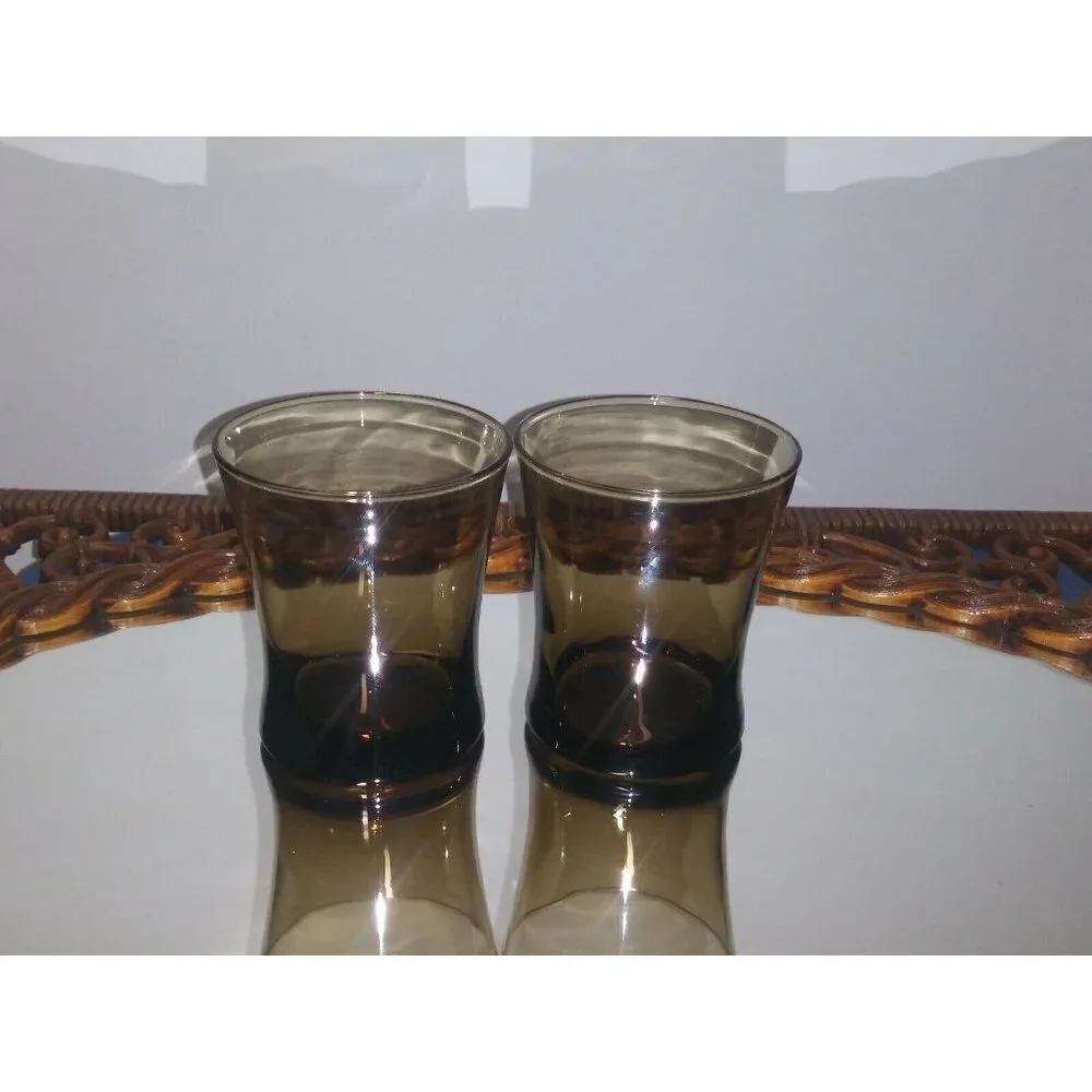 Vintage Mid Century Ombre Brown Flared 10 oz Lowball Rocks Drinking Glasses 2